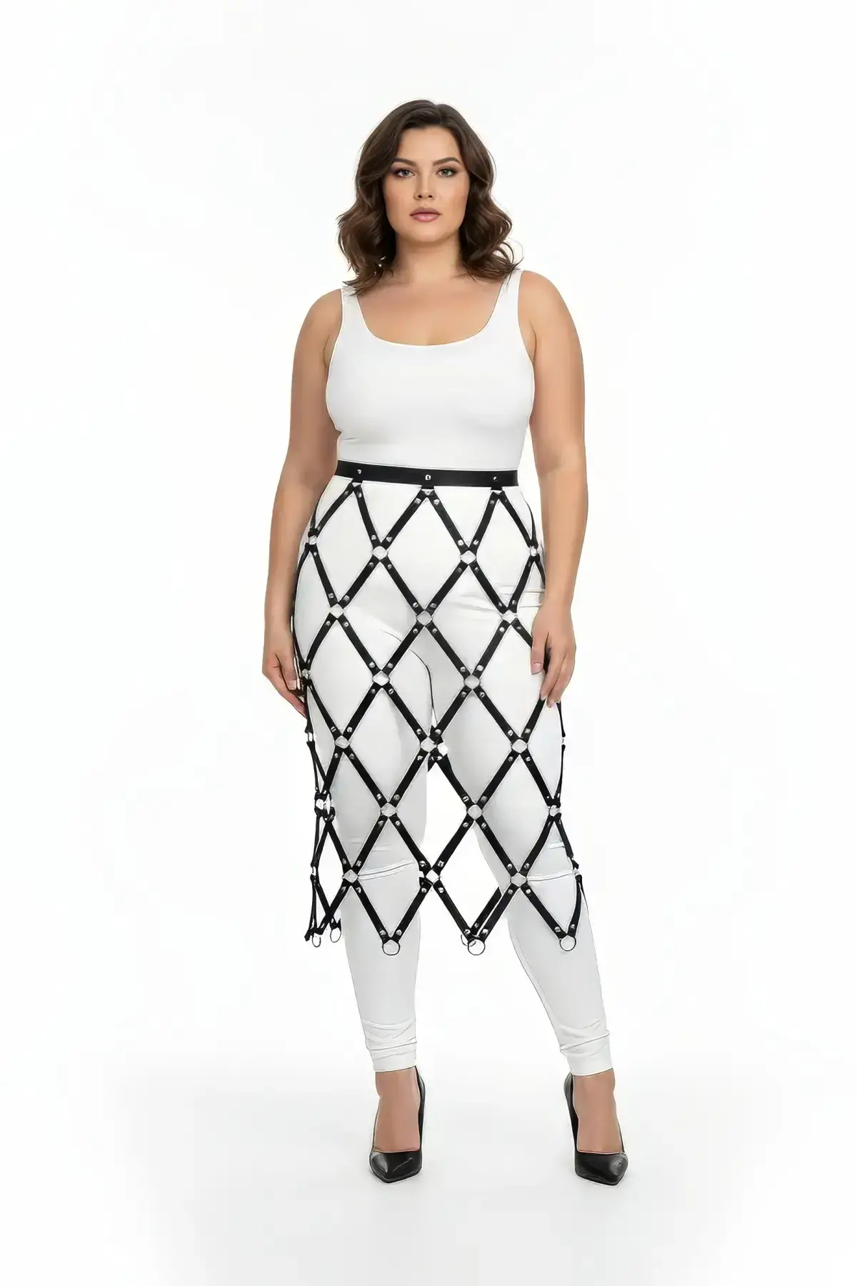 Siyah Halka Detaylı Büyük Beden Deri Etek SH410