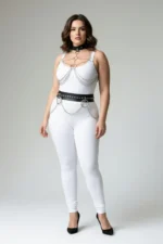 Plus Size Black Women's Leather Harness Set with Chain Detail Body Accessory - SH413 - Image 2