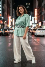 Plus Size Black Women's Dress and Shirt Combination with Belt Chain and Link Detail - SH427 - Image 2