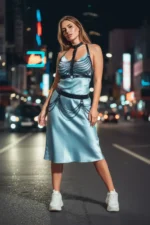 Plus Size Black Leather Women's Belt with Chain Detail Body Accessory - SH438 - Image 3