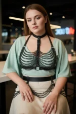 Plus Size Black Leather Women's Belt with Chain Detail Body Accessory - SH438 - Image 4