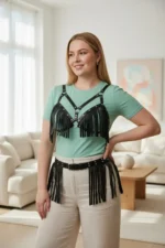 Plus Size Black Women's Leather Belt with Tassel Detail Combination Accessory - SH440 - Image 2