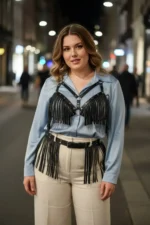 Plus Size Black Women's Leather Belt with Tassel Detail Combination Accessory - SH440 - Image 5