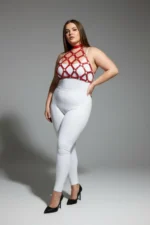 Plus Size Red Women's Leather Harness Set with Stud Details - Stylish Accessory - SH443 - Image 2