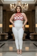 Plus Size Red Women's Leather Harness Set with Stud Details - Stylish Accessory - SH443 - Image 4