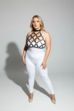 Plus Size Black Women's Harness Set with Ring Detail Fantasy Leather Chest Accessory - SH443 - Image 3