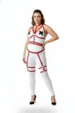 Plus Size Red Women's Leather Harness Set with Garter Detail Body Accessory - SH455 - Image 2