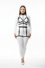 Plus Size Black Women's Harness Set with Chain Detail Leather Garter Accessory - SH457