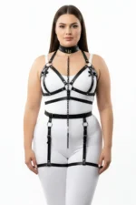 Plus Size Black Women's Harness Set with Chain Detail Leather Garter Accessory - SH457 - Image 2