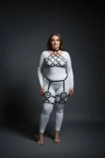 Plus Size Black Women's Leather Full Body Harness Set with Ring Detail and Garter Belt - SH460 - Image 4