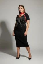 Plus Size Red Women's Leather Body Accessory with Belt and Chain Detail - SH463