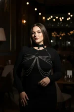 Plus Size Black Women's Leather Body Accessory with Belt and Chain Detail - SH463 - Image 2