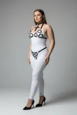 Plus Size Black Women's Leather Harness Set with Ring Detail, Stylish Design - SH464