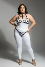 Plus Size Black Women's Leather Harness Set with Ring Detail, Stylish Design - SH464 - Image 2