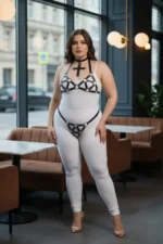 Plus Size Black Women's Leather Harness Set with Ring Detail, Stylish Design - SH464 - Image 5