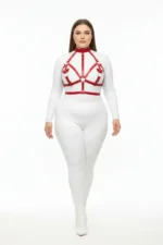 Plus Size Red Women's Harness Set with Leather Chest Accessory and Ring Detail - SH473