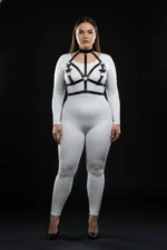 Plus Size Black Women's Leather Harness Set with Neckpiece and Ring Detail Fantasy Accessory - SH473 - Image 3