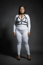 Plus Size Black Women's Leather Harness Set with Neckpiece and Ring Detail Fantasy Accessory - SH473 - Image 4