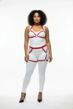 Plus Size Red Women's Leather Harness Set with Garter and Ring Details - SH478