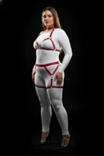 Plus Size Red Women's Leather Harness Set with Garter and Ring Details - SH478 - Image 3