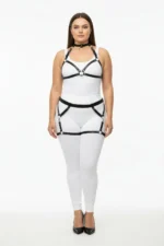 Plus Size Black Women's Leather Harness Set with Garter and Ring Details - SH478 - Image 2