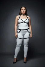 Plus Size Black Women's Leather Harness Set with Garter and Ring Details - SH478 - Image 4