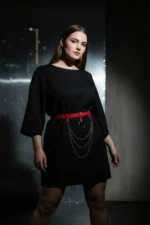 Plus Size Red Women's Belt with Ring Buckle and Chain Detail Leather Accessory - SH484 - Image 2