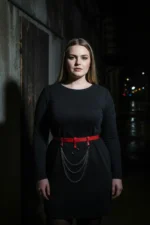 Plus Size Red Women's Belt with Ring Buckle and Chain Detail Leather Accessory - SH484 - Image 3