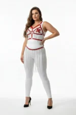 Zincir Detaylı Beyaz Deri Büyük Beden Etek SH496