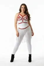 Zincir Detaylı Beyaz Deri Büyük Beden Etek SH496 - Image 2