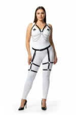 Plus Size Black Women's Leather Garter Harness Set with Chain Detail - SH497 - Image 2