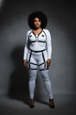 Plus Size Black Women's Leather Garter Harness Set with Chain Detail - SH497 - Image 4