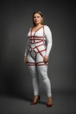 Plus Size Women's Harness Set with Chain and Ring Details, Fancy Leather - SH502 - Image 4