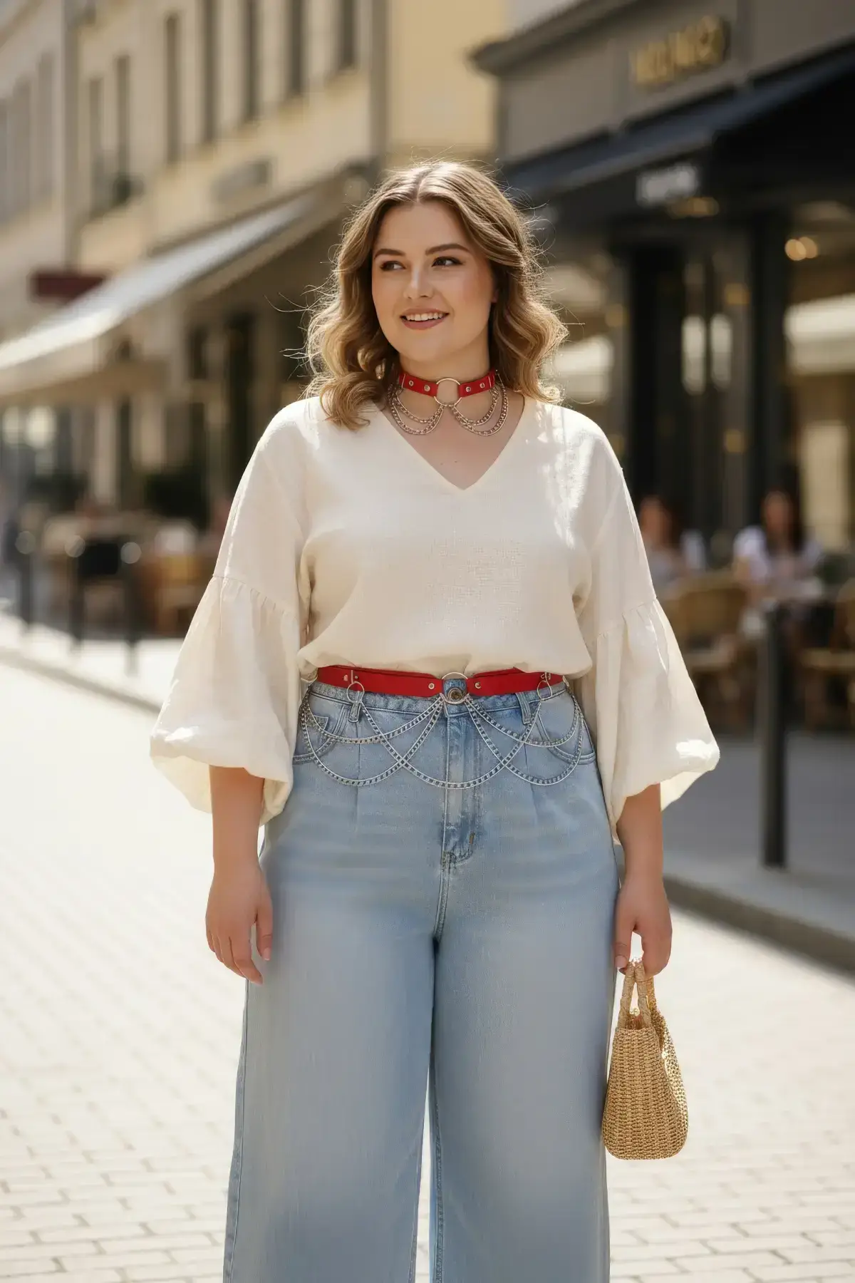 Plus Size Red Women's Belt with Chain Detail, Stylish Leather Accessory - SH506