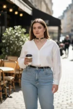 Plus Size Black Women's Belt with Chain Detail, Leather Look, Combination Accessory - SH506