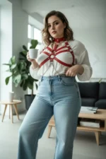 Plus Size Red Women's Belt, Harness Style Leather Body Accessory with Chest Detail - SH517 - Image 4