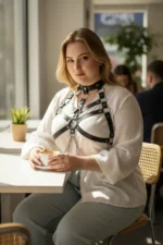 Plus Size Black Women's Leather Harness Body Accessory with Belt and Chain Detail - SH517 - Image 2