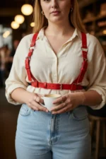 Plus Size Red Women's Belt, Thick Leather Harness Body Accessory - SH529 - Image 5