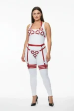 Plus Size Red Women's Leather Harness Set with Ring Detail and Garter, Fantasy Accessory - SH530 - Image 2