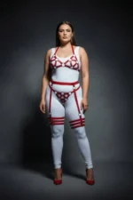 Plus Size Red Women's Leather Harness Set with Ring Detail and Garter, Fantasy Accessory - SH530 - Image 4