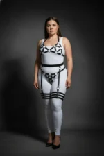 Plus Size Black Women's Leather-Look Harness Set with Garters - Image 3