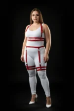 Plus Size Red Women's Leather Harness Set with Adjustable Ring Detail - SH537 - Image 3