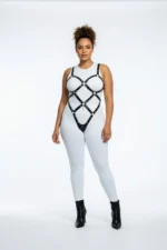 Siyah Büyük Beden Zımbalı ve Halkalı Kafes Detaylı Vücut Harness SH542