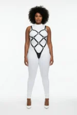 Siyah Büyük Beden Zımbalı ve Halkalı Kafes Detaylı Vücut Harness SH542 - Image 2