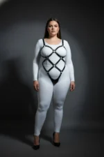 Siyah Büyük Beden Zımbalı ve Halkalı Kafes Detaylı Vücut Harness SH542 - Image 4