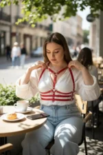 Plus Size Red Women's Leather Harness Accessory with Belt Corset Detail - SH543 - Image 3