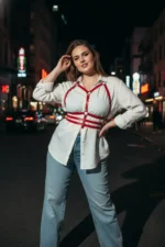 Plus Size Red Women's Leather Harness Accessory with Belt Corset Detail - SH543 - Image 4