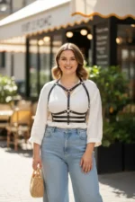 Plus Size Black Women's Leather Body Harness with Stud Detail - SH543