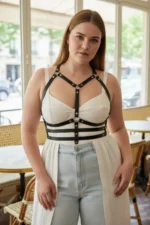 Plus Size Black Women's Leather Body Harness with Stud Detail - SH543 - Image 3