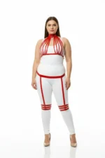 Plus Size Red Women's Leather Harness Set with Sexy Garter Details - SH552 - Image 2